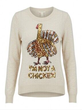 H&M Turkey Sweater Large Coquette Cottagecore Thanksgiving Sequin Fall